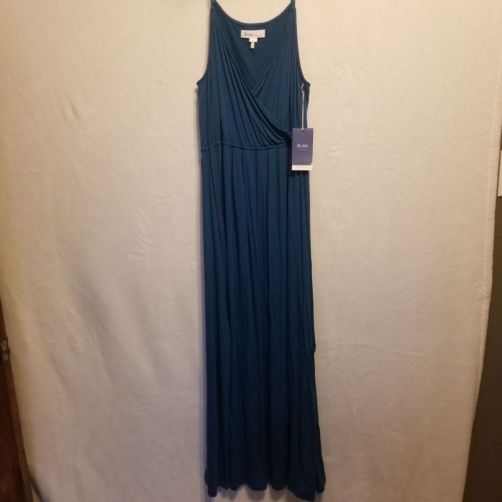 Rohb by Joyce Azria L Dress Maxi Jersey Knit Sleeveless Teal Casual Comfort NEW